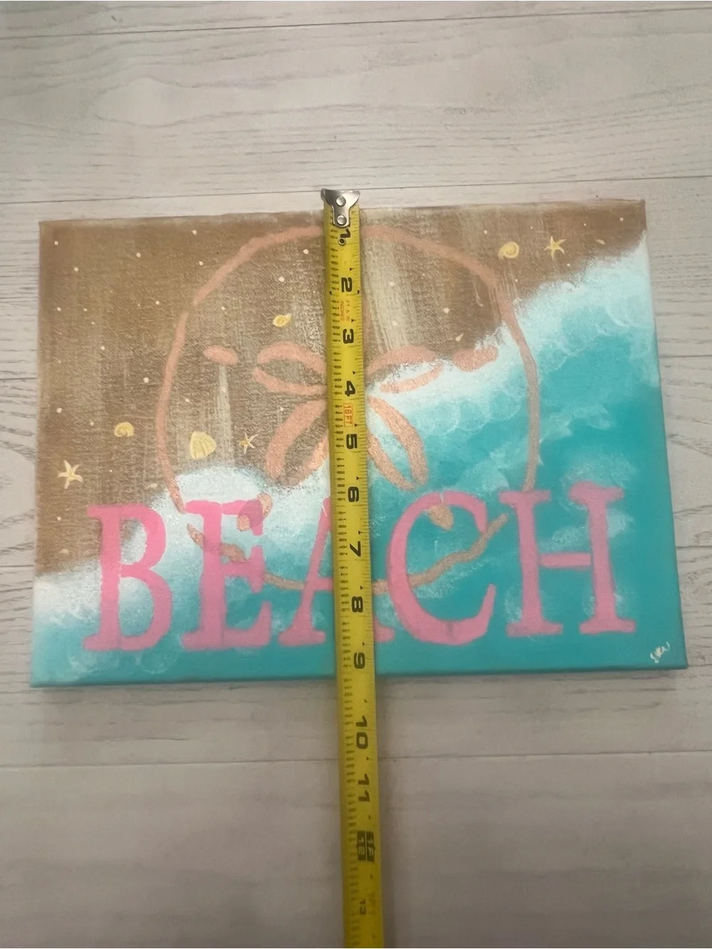 Hand Painted 12”x9” Beach Sand Dollar Wall Art Canvas in Pink and Teal